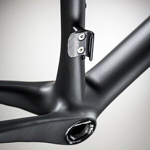 Replaceable and removable front derailleur mount gives a cleaner look with 1x drivetrains.
