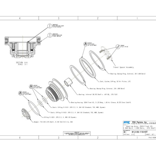 FOX Racing Shox FOX 812-06-118-KIT SS Bearing Assy2024 Float X2 940 Bore, 1.600 Bore, .375 Shaft]