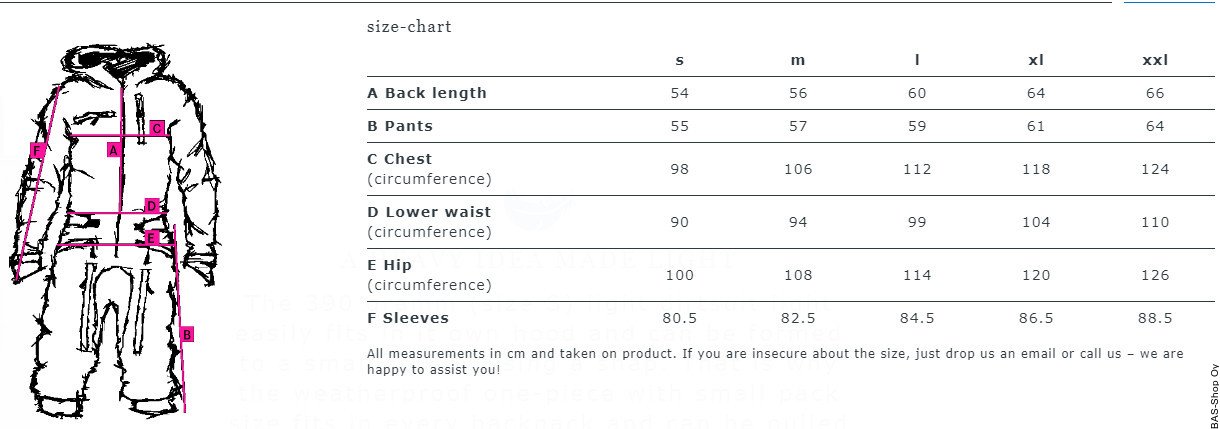 Dirtlej Dirtsuit Light Edition Size Chart